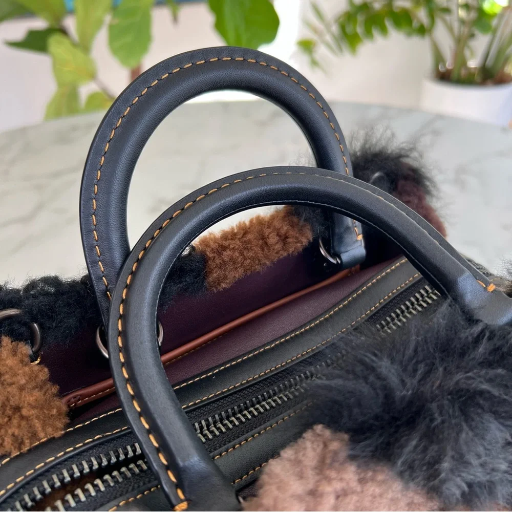 NWOT COACH Rogue 25 With Patchwork Shearling Fur Dark Multi Black Brown CM570 - Picture 14 of 16